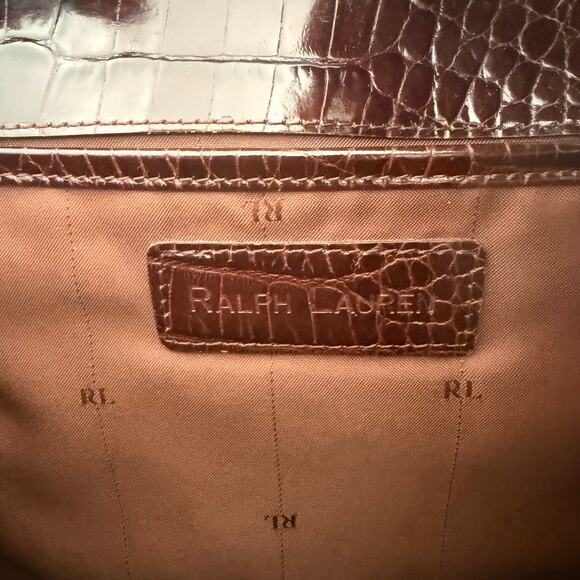 Vintage 80s Ralph Lauren Crocodile Embossed Leather Shoulder Handbag Crossbody - Picture 8 of 15